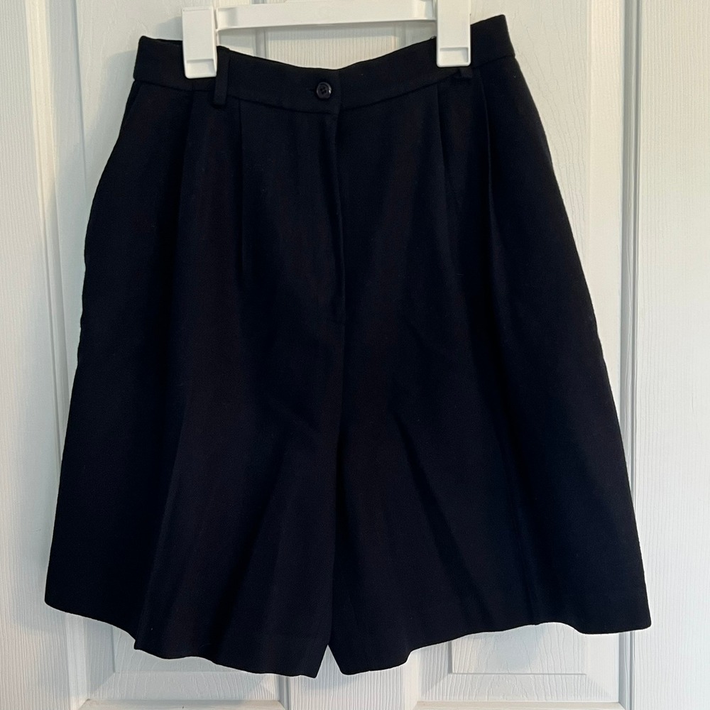Vintage Wool Casual Corner Navy Blue Pleated High Waisted Wide Leg Shorts 12